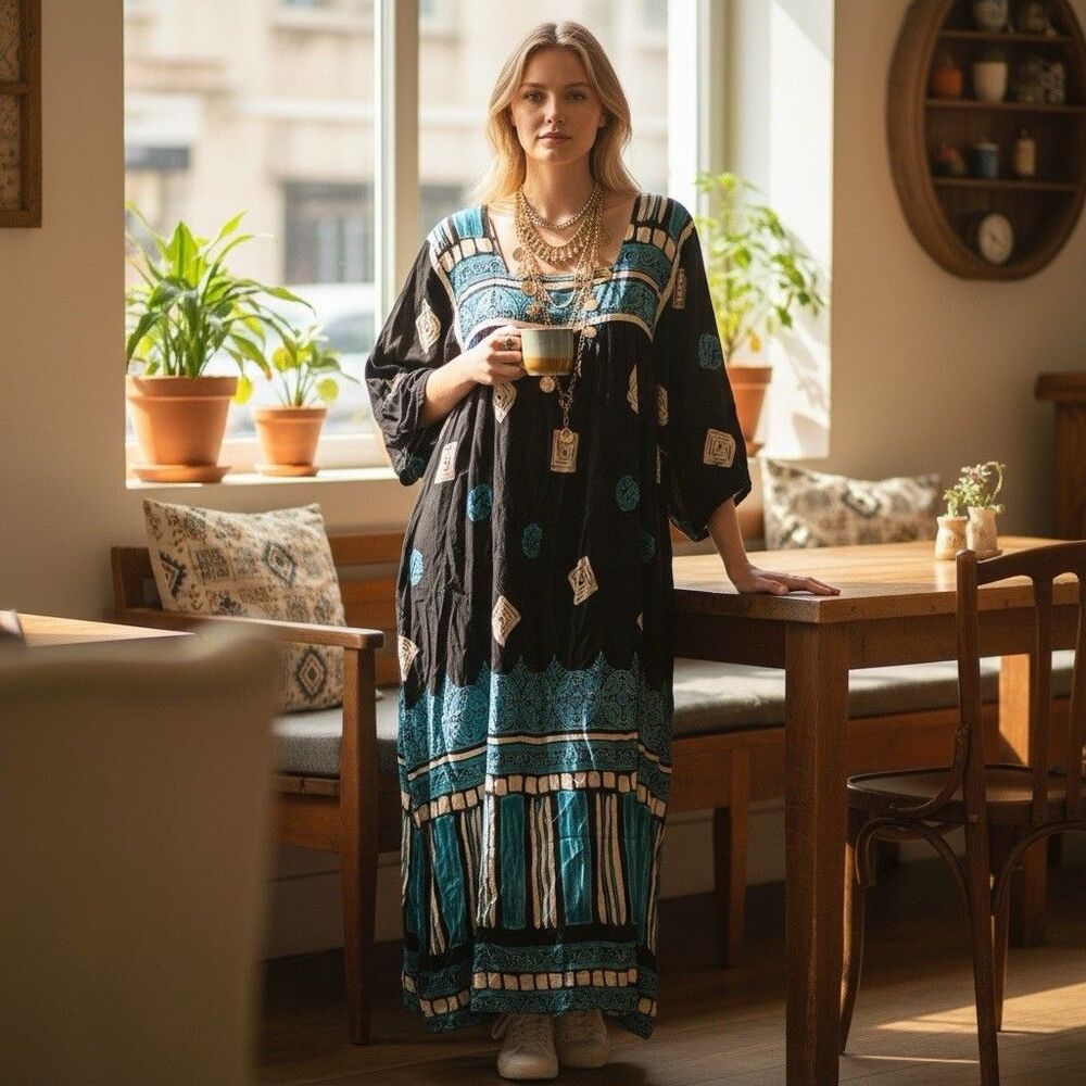Krist Gudnason  California Vintage House Kaftan Muumuu Dress L ‎ see measure